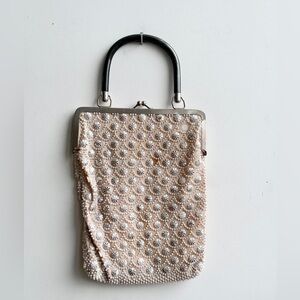 Vintage Cream Silk Beaded evening bag